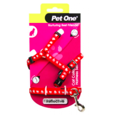 Pet One Cat Lead & Harness Set Reflective Red