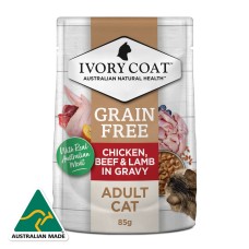 Ivory Coat Wet Cat Food Adult Chicken Beef Lamb Gravy 85g 12pk