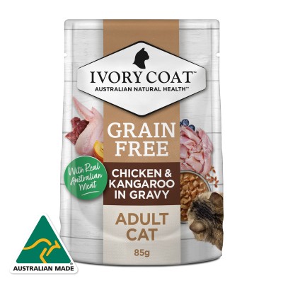 Ivory Coat Wet Cat Food Adult Chicken Kangaroo Gravy 85g 12pk