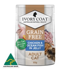 Ivory Coat Wet Cat Food Adult Chicken Ocean Fish Jelly 85g 12pk