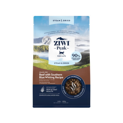 Ziwi Peak Steam and Dried Cat Food Beef with Southern Blue Whiting 800g