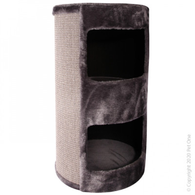 Pet One Scratching Tree Post with Double Hide Grey
