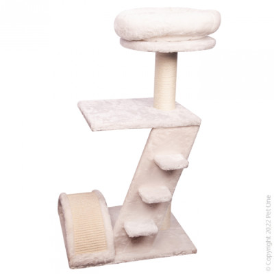 Pet One Scratching Tree Tower with Bed Platform Scratcher & Steps White