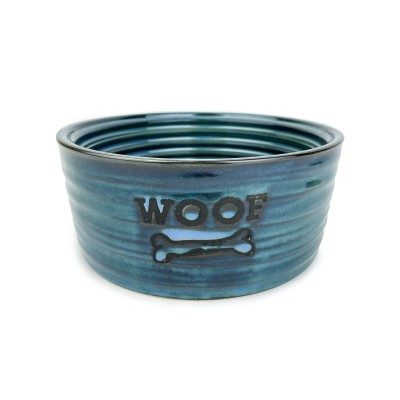 Barkley & Bella Dog Bowl Ceramic Woof Glazed Blue Large