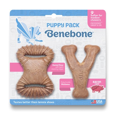 Benebone Durable Dog Chew Puppy Dental Chew Wishbone Bacon Tiny 2pk