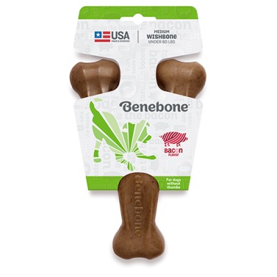 Benebone Durable Dog Chew Toy Wishbone Bacon Medium