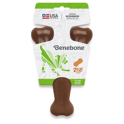 Benebone Durable Dog Chew Toy Wishbone Peanut Medium