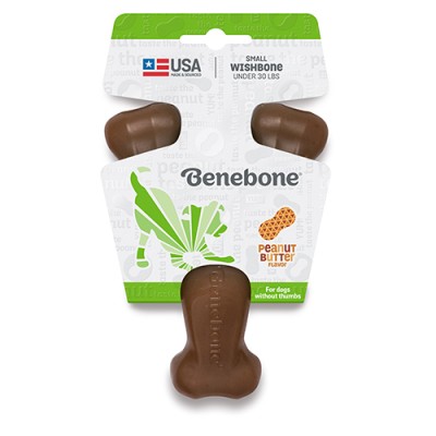 Benebone Durable Dog Chew Toy Wishbone Peanut Small