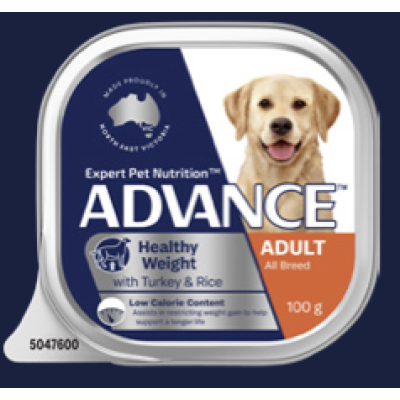 Advance Wet Dog Food Single Serve Adult Healthy Weight Turkey 100g 12pk