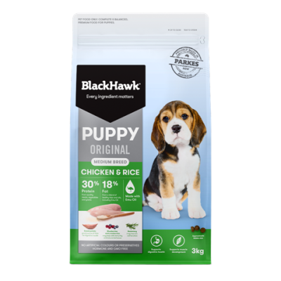 Black Hawk Dry Dog Food Puppy Medium Breed Chicken Rice 3kg