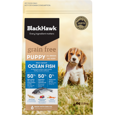 Black Hawk Dry Dog Food Puppy Grain Free Ocean Fish 2.5kg