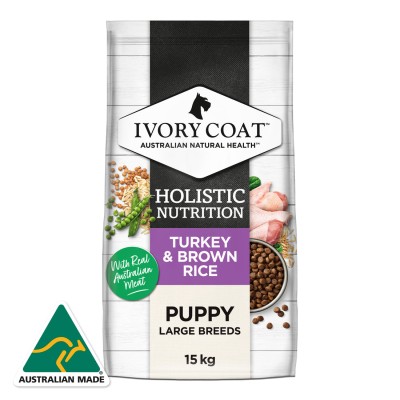 Ivory Coat Dry Dog Food Puppy Large Breed Turkey Brown Rice 15kg