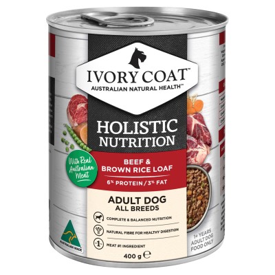 Ivory Coat Wet Dog Food Adult Beef Brown Rice Loaf 400g 12pk