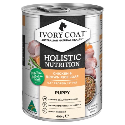 Ivory Coat Wet Dog Food Puppy Chicken Brown Rice Loaf 400g 12pk