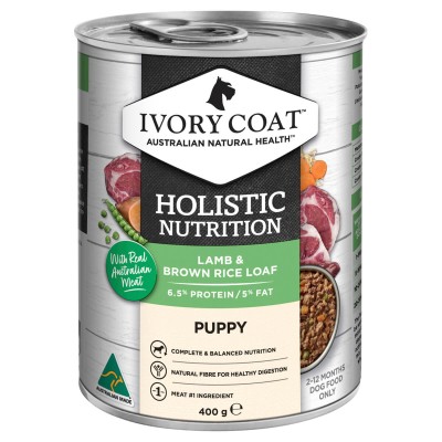Ivory Coat Wet Dog Food Puppy Lamb Brown Rice Loaf 400g 12pk