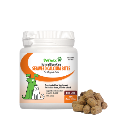 Vetnex Seaweed Calcium Bites Beef Liver for Dogs & Cats 120g
