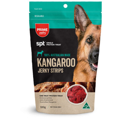 Prime 100 Pantry Dog Treats Jerky Strips Kangaroo 100g